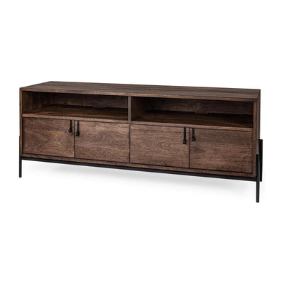 Mercana Glenn Dark Brown Wood w/ Black Iron Frame Media Console w/ Storage, TV Stand for TV up to 71"