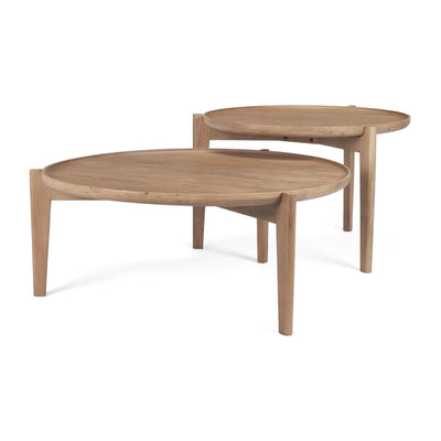 Mercana Cleaver Round Brown Solid Wood Nesting Coffee Tables- Set of 2
