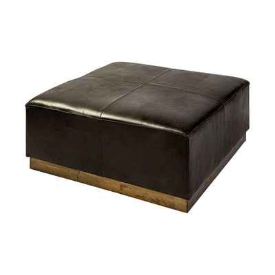 Mercana Minara 36" Square Leather Wrapped w/Metal Base Ottoman