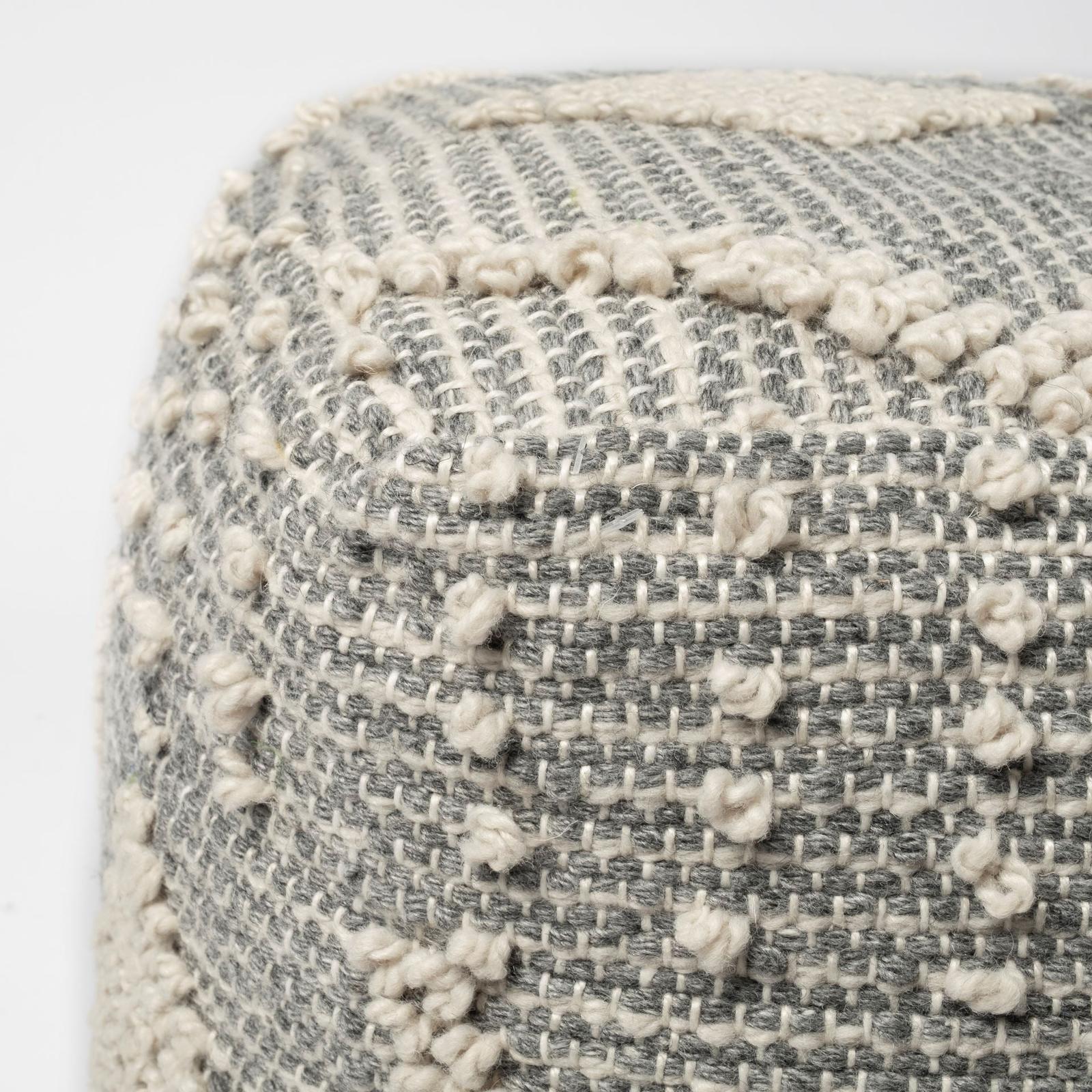 Mercana Brinket Gray/Cream Polyester Handwoven Square Pouf Clearance
