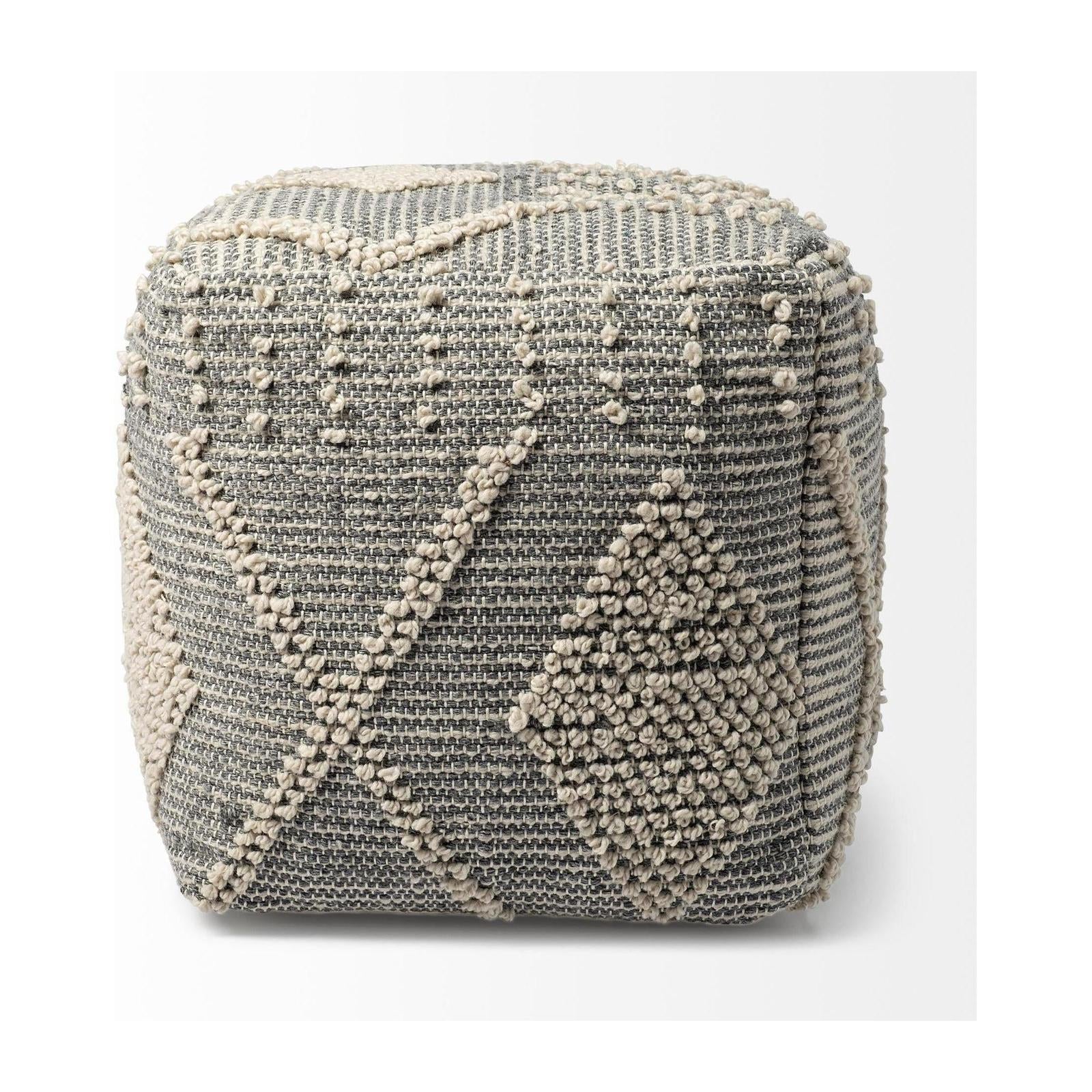 Mercana Brinket Gray/Cream Polyester Handwoven Square Pouf Clearance