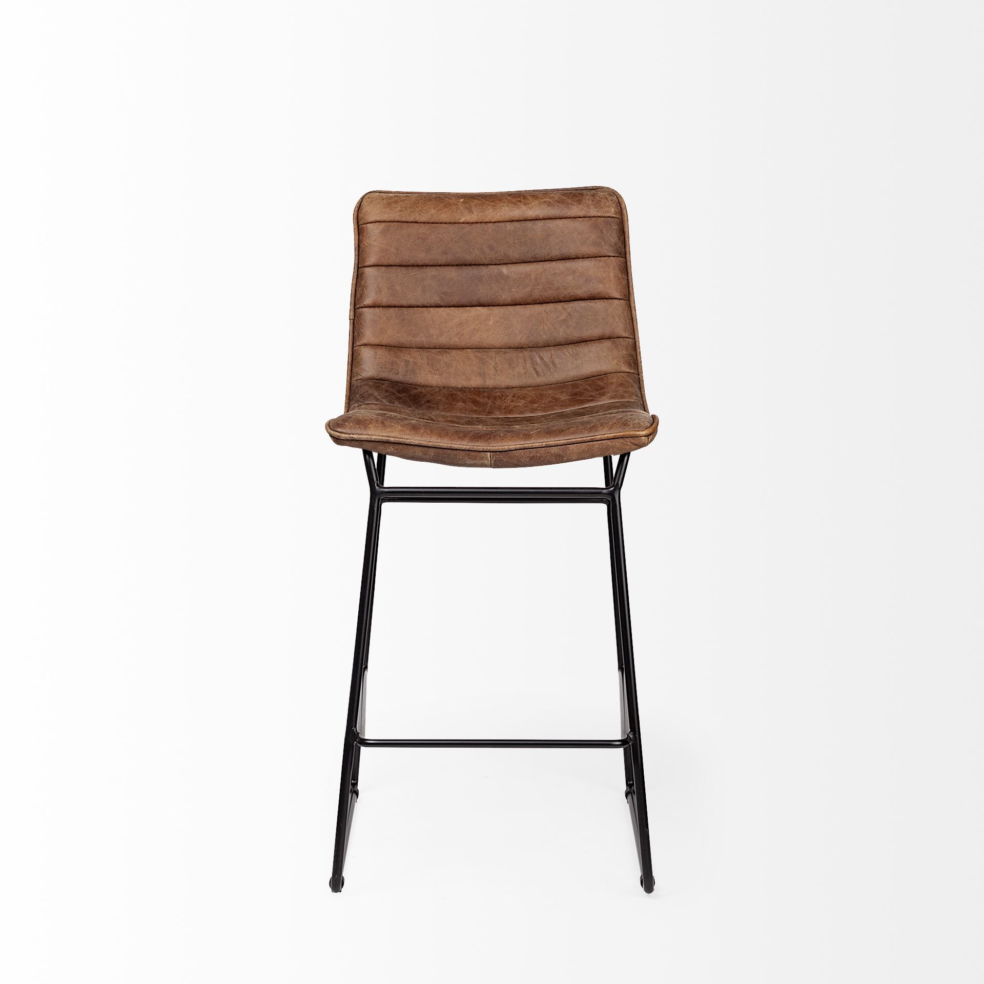 Mercana Meritt Brown Leather Seat Black Metal Frame Stool