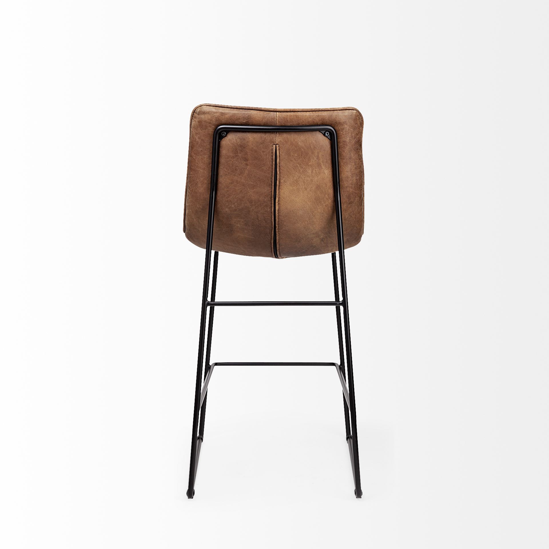 Mercana Meritt Brown Leather Seat Black Metal Frame Stool