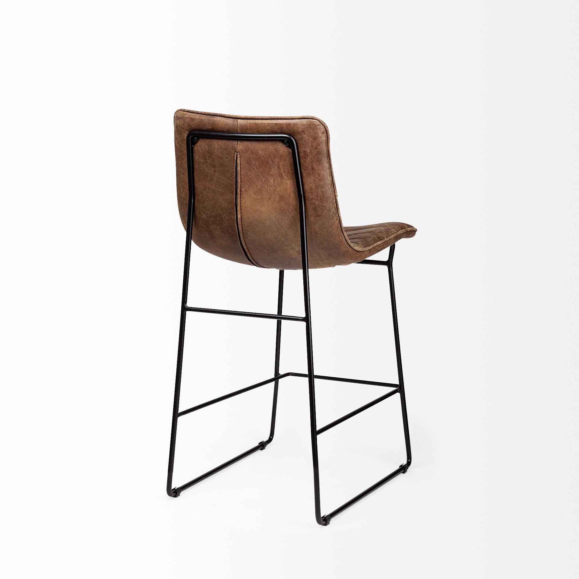 Mercana Meritt Brown Leather Seat Black Metal Frame Stool