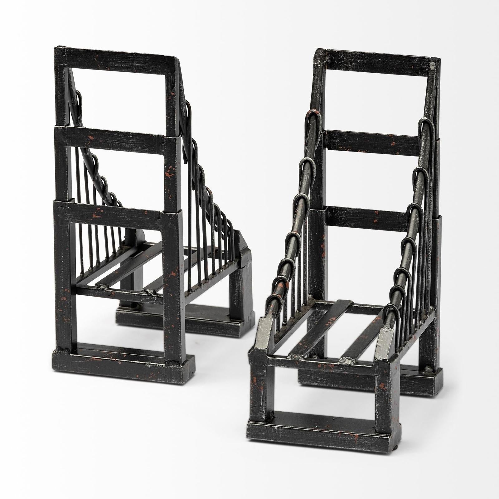 Mercana Suspension Brown Wrought Iron Suspension Bridge Bookends- Set of 2