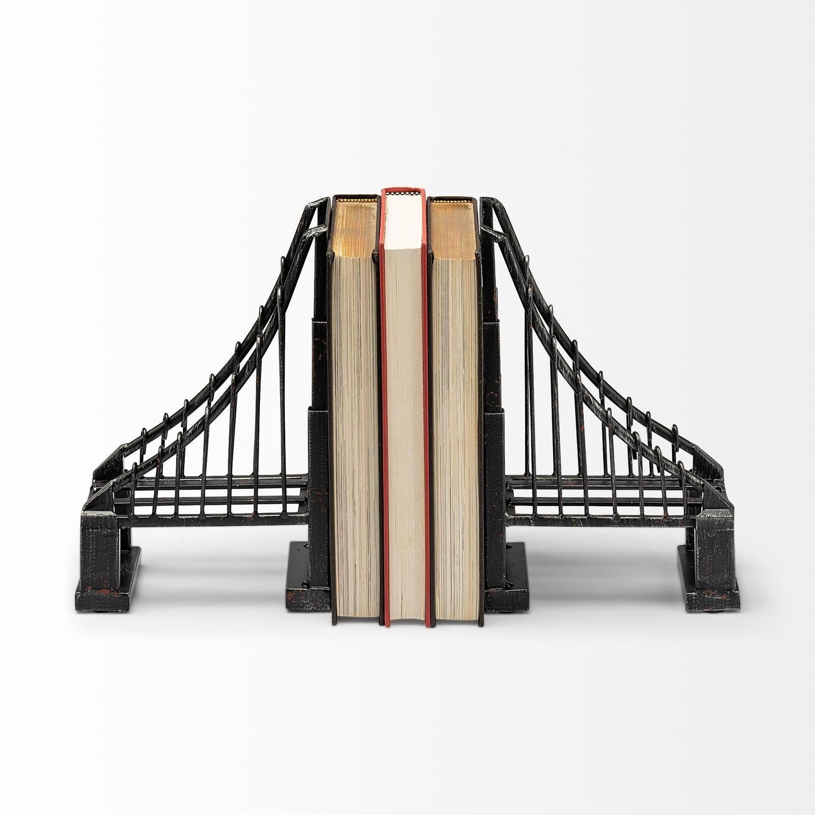 Mercana Suspension Brown Wrought Iron Suspension Bridge Bookends- Set of 2