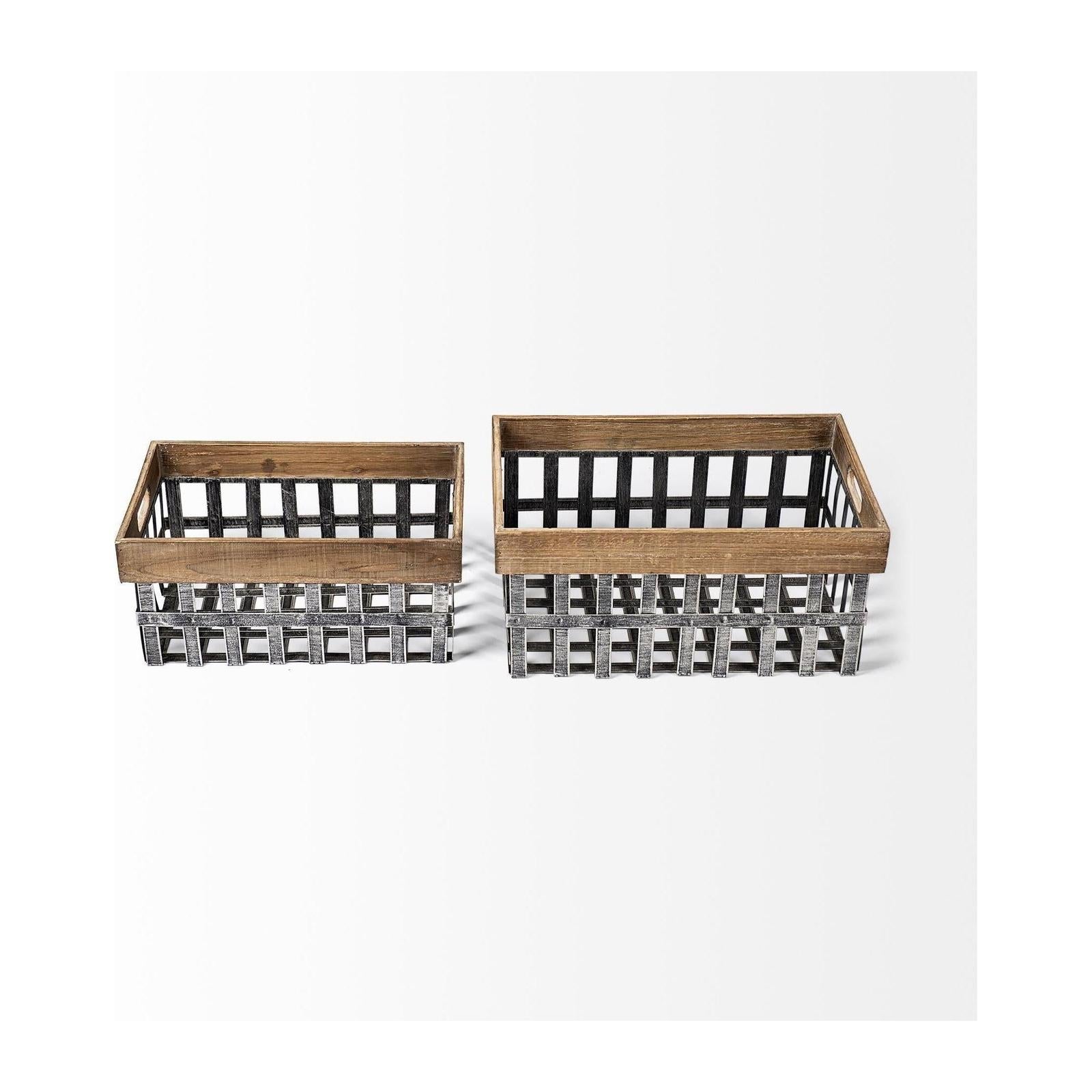 Mercana Chartrand Wood And Metal Open Crate Style Baskets- Set of 2 Clearance