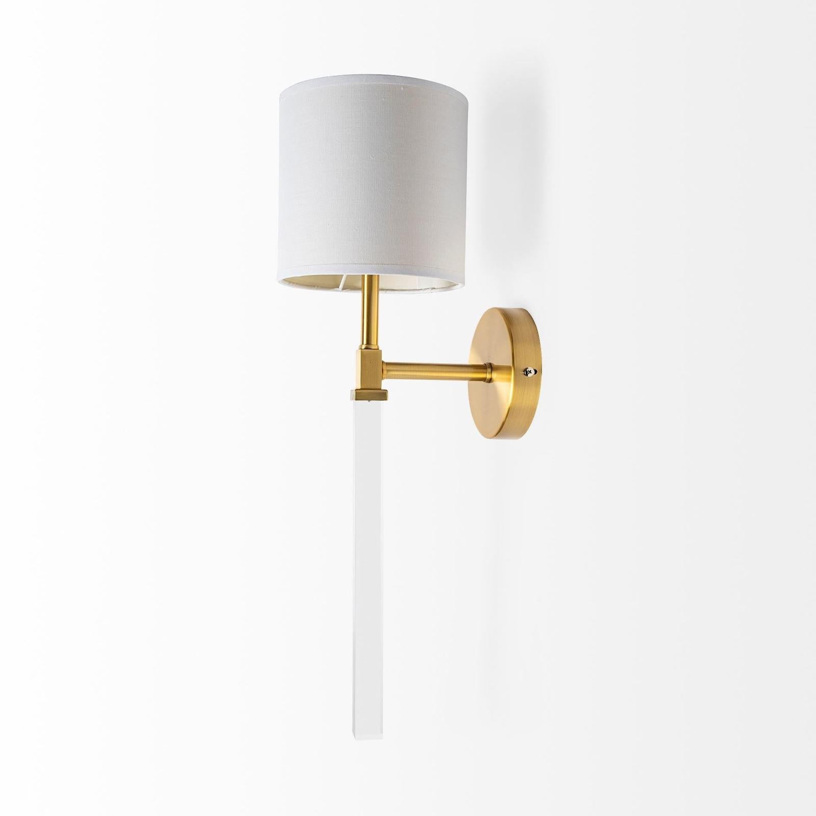 Mercana Santander Gold Metal and White Linen Shade Wall Sconce Clearance