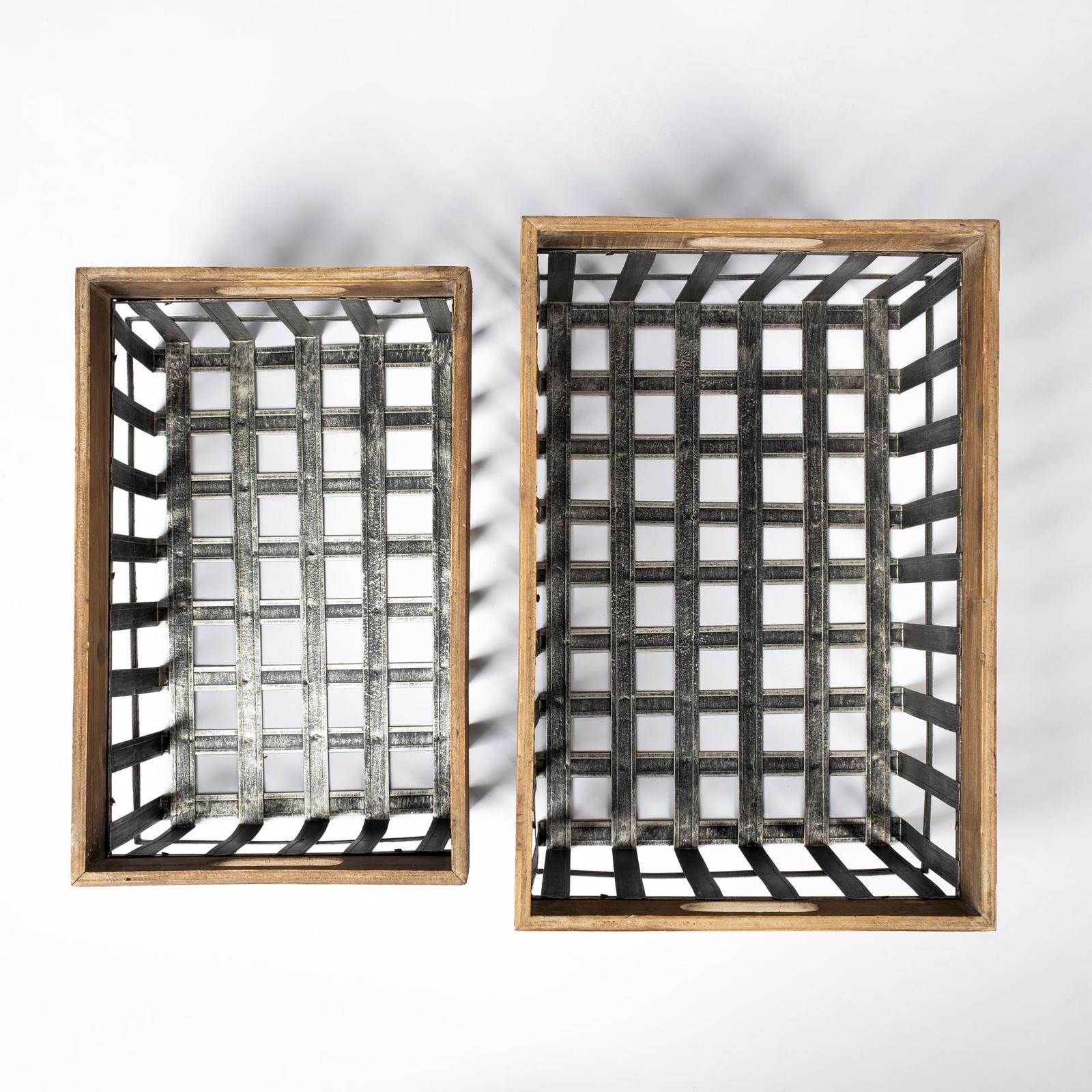 Mercana Chartrand Wood And Metal Open Crate Style Baskets- Set of 2 Clearance