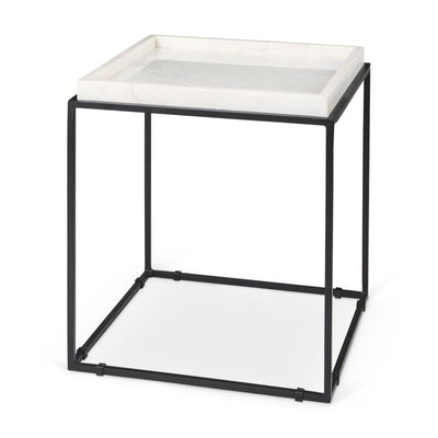 Mercana Nathan Square Top White Marble and Black Metal End/Side Table Clearance