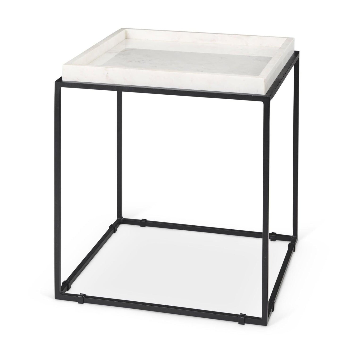 Mercana Nathan Square Top White Marble and Black Metal End/Side Table Clearance