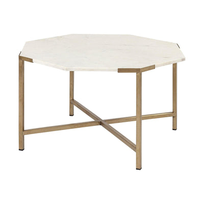 Mercana Vincent 33" Octagonal White Marble Tabletop w/ Gold Metal Base Coffee Table