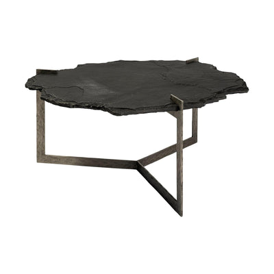Mercana Shale 37" Irregular Live-Edge Black Slate w/Flat Iron Base Coffee Table