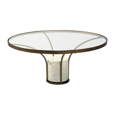 Mercana Jacinta 36" Round Glass Top Metal and Marble Pedestal Coffee Table Clearance