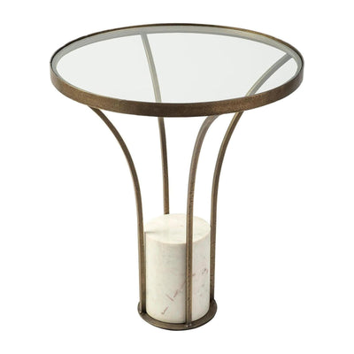 Mercana Jacinta Round Glass Top Metal and Marble Pedestal End/Side Table
