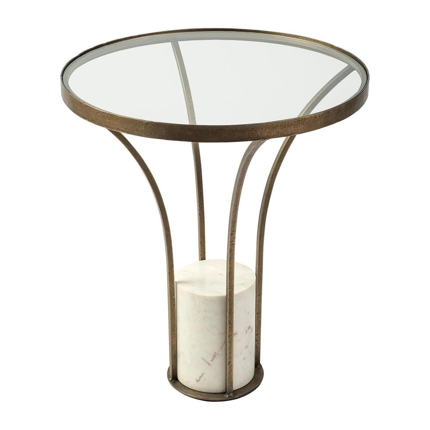 Mercana Jacinta Round Glass Top Metal and Marble Pedestal End/Side Table