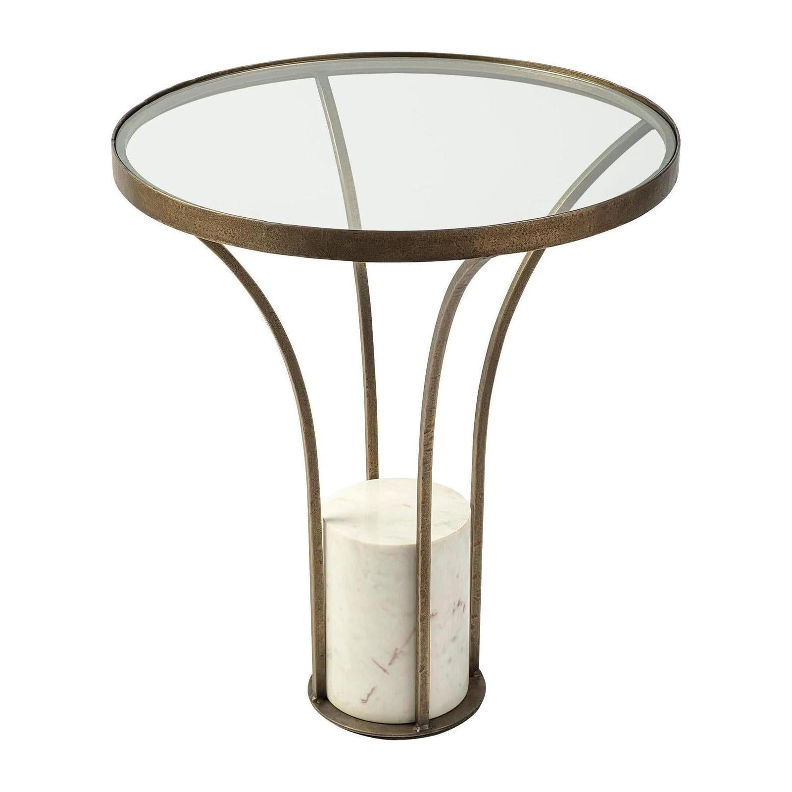 Mercana Jacinta Round Glass Top Metal and Marble Pedestal End/Side Table