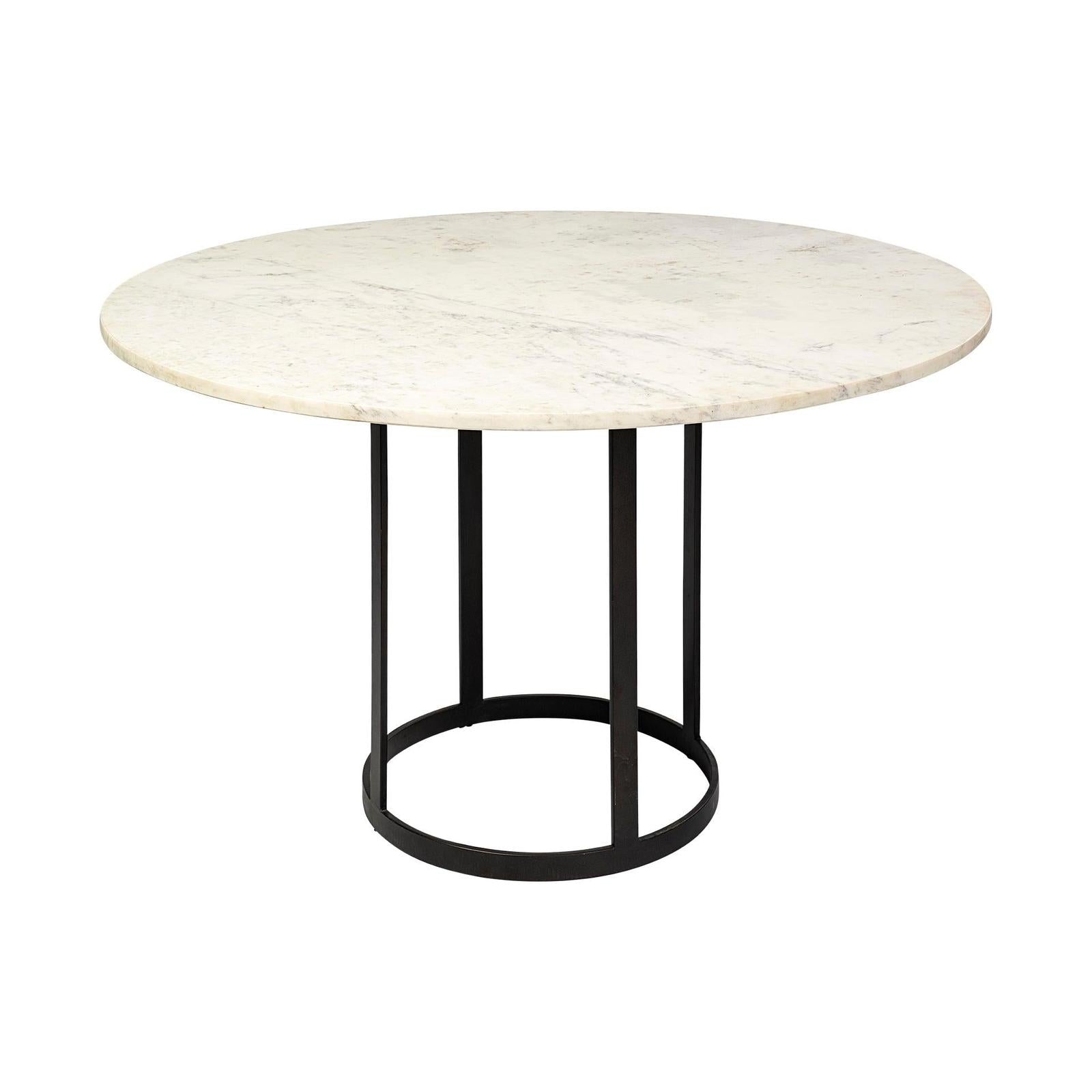 Mercana Tanner White Marble Top Black Metal Base Dining Table Clearance
