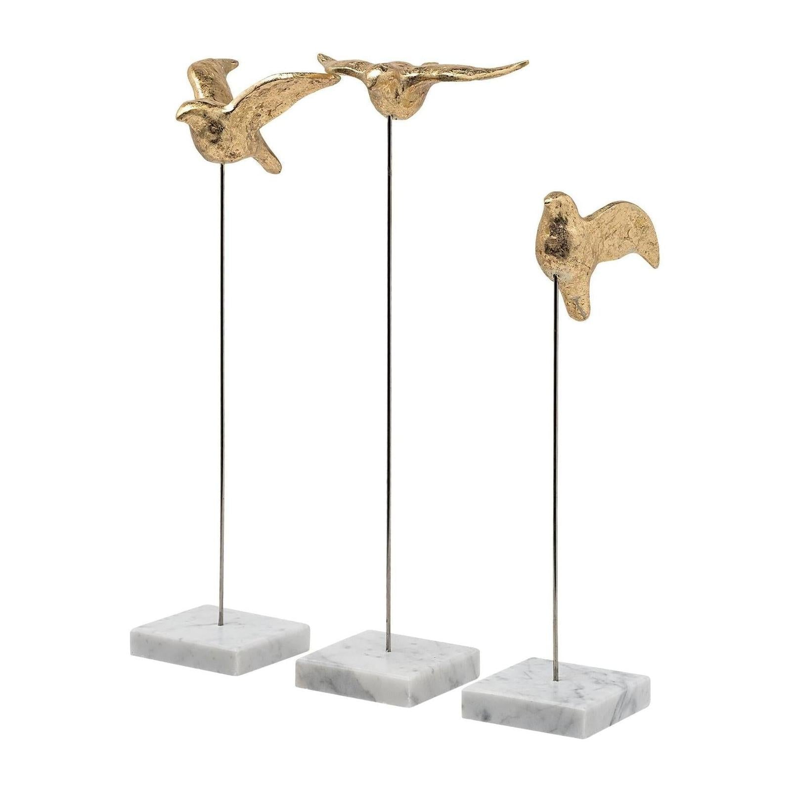 Mercana Aya Gold Metal Decorative Birds - Set of 3