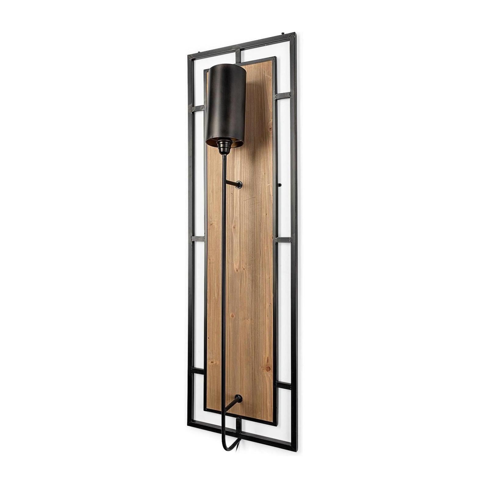 Mercana Cleo Black Metal and Wood Rectangular Wall Sconce Clearance