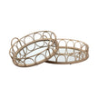 Mercana Leona Natural Wicker Woven Mirrored Base Nesting Trays- Set of 2 Clearance