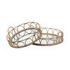 Mercana Leona Natural Wicker Woven Mirrored Base Nesting Trays- Set of 2 Clearance