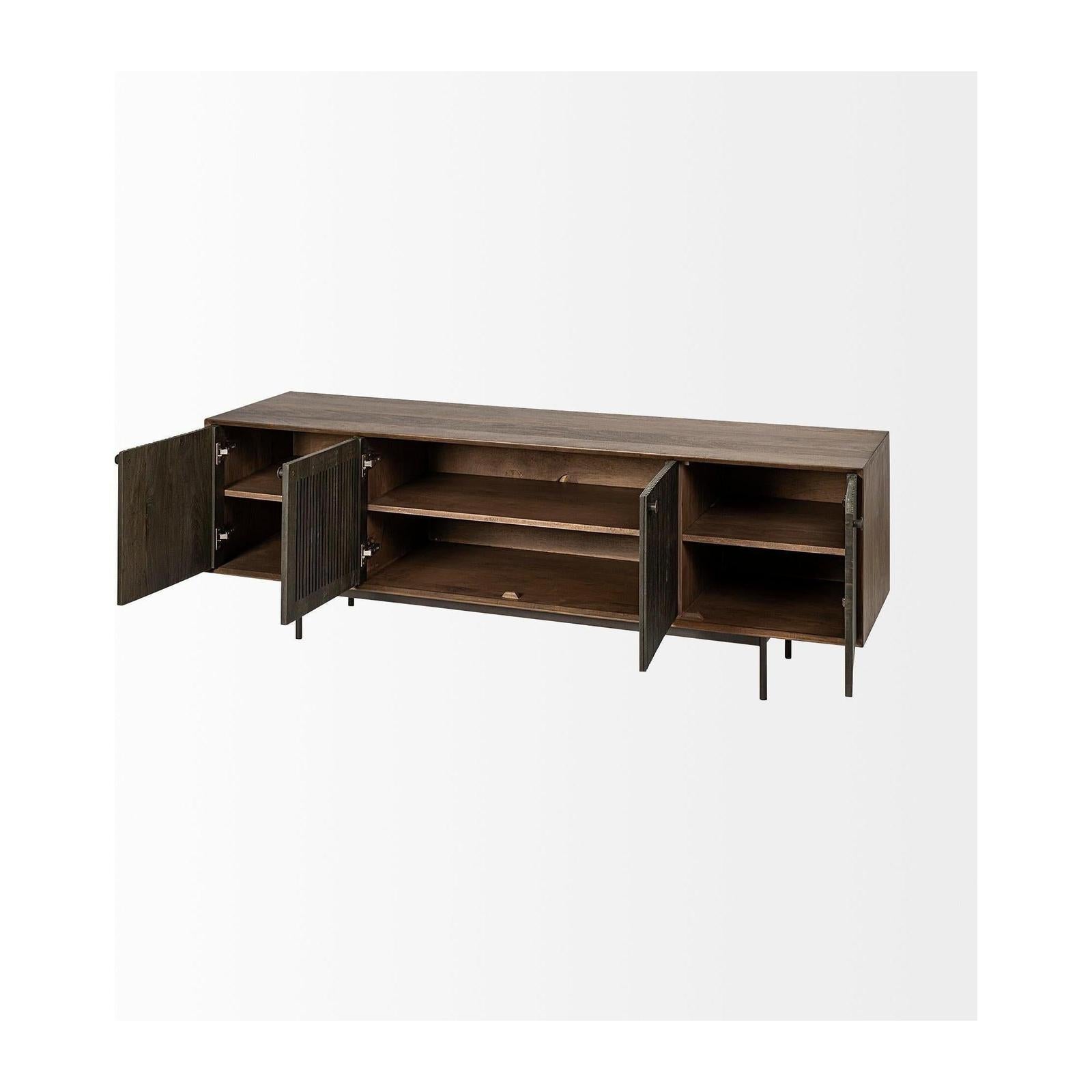 Mercana Grace Two-Toned Brown Solid Wood TV Stand Media Console with Slated Doors, TV up to 82