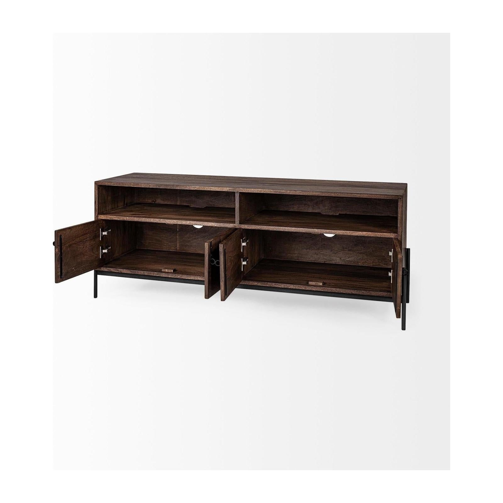 Mercana Glenn Dark Brown Wood w/ Black Iron Frame Media Console w/ Storage, TV Stand for TV up to 71