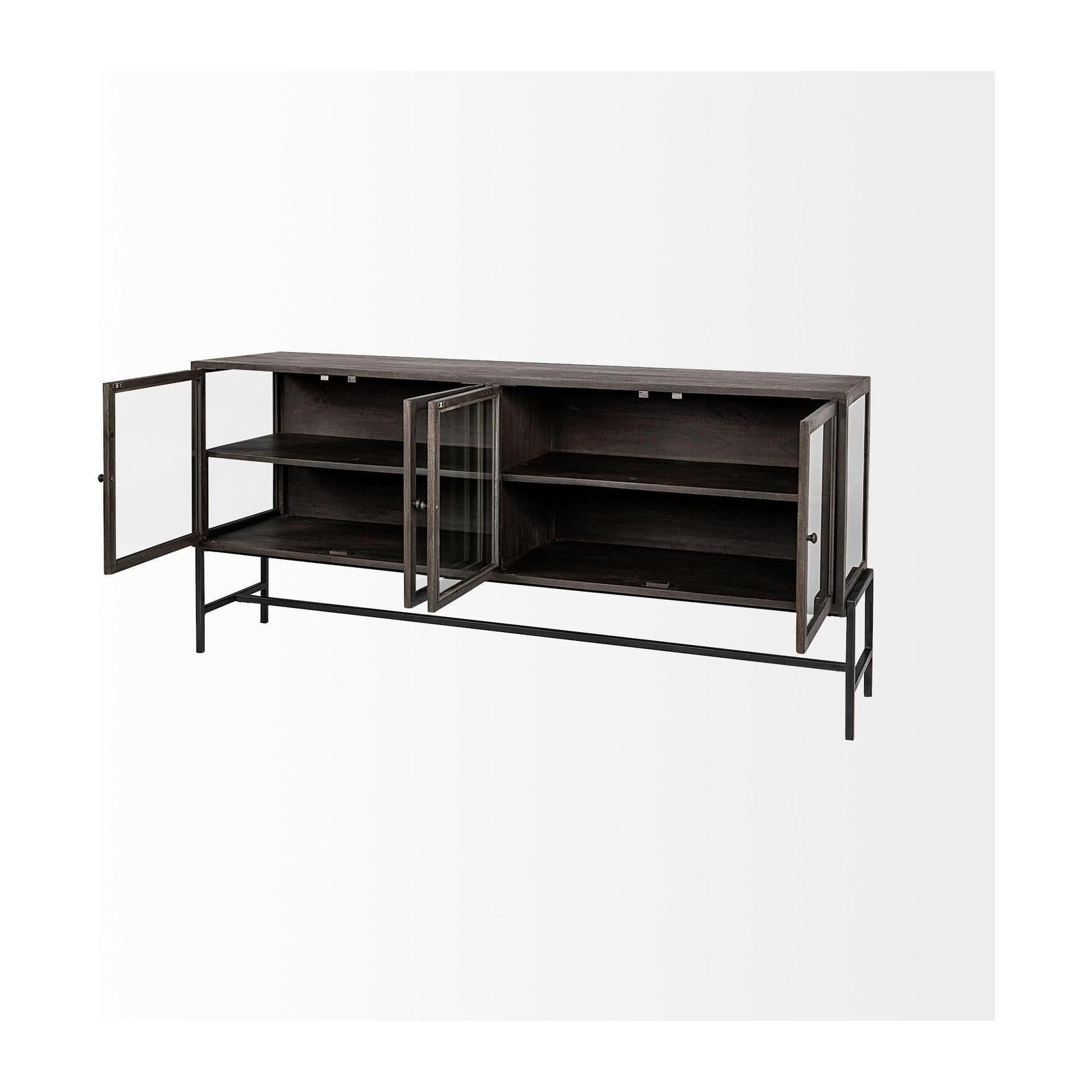 Mercana Arelius Black Metal Base w/ 4 Glass Cabinet Doors Sideboard