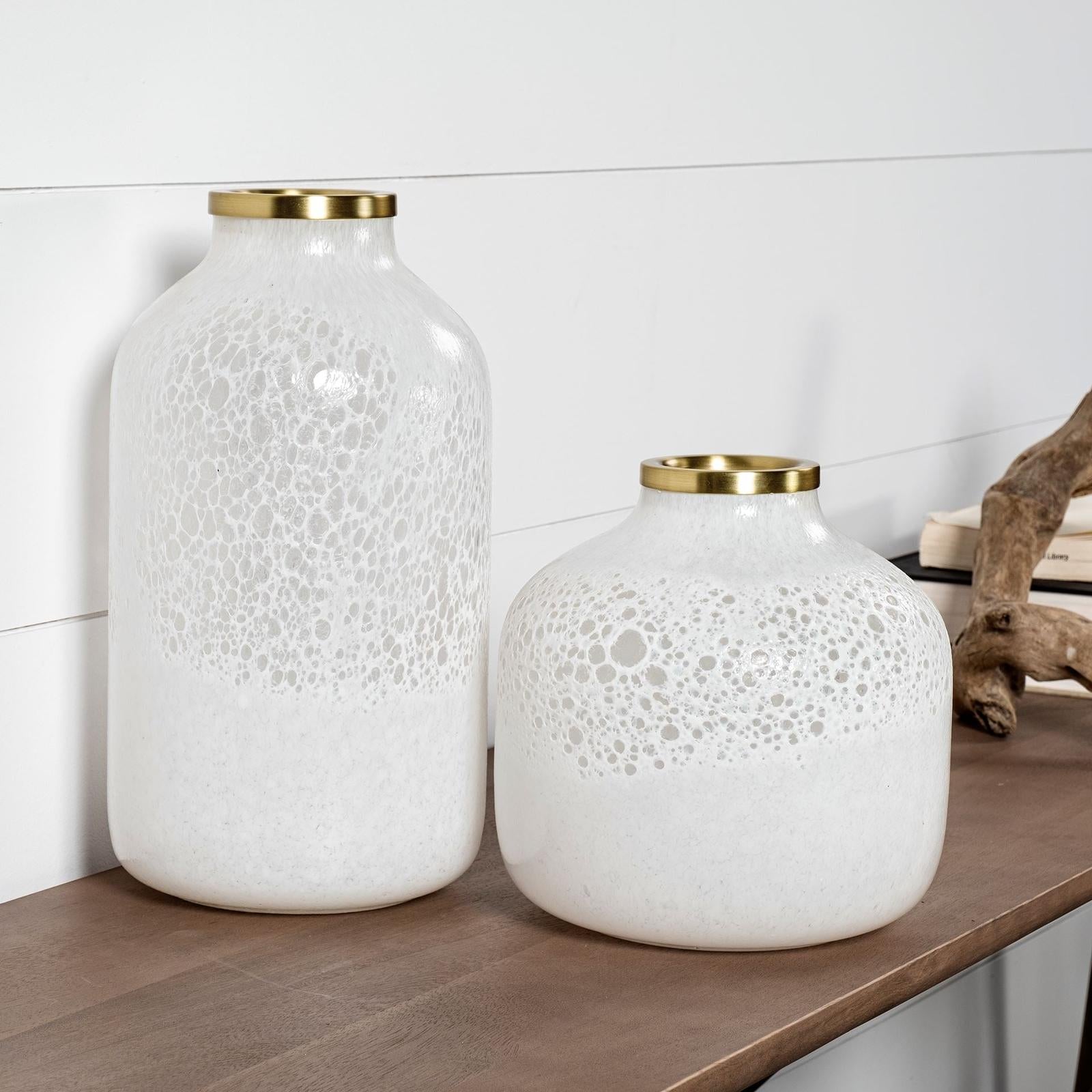 Mercana Pearl Short White Gold Rim Glass Vase Clearance