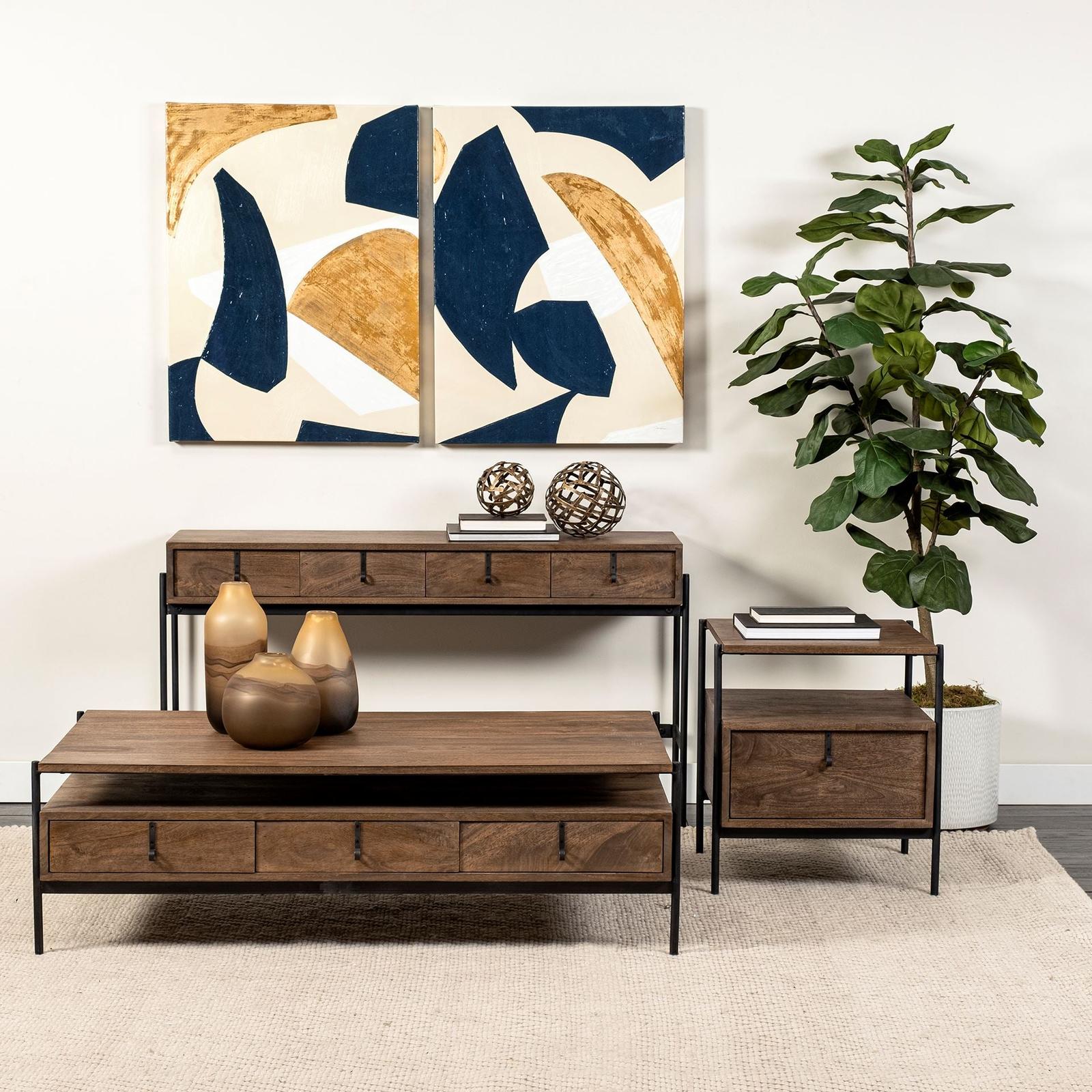 Mercana Glenn Dark Brown Wood w/ Black Iron Frame Square End/Side Table