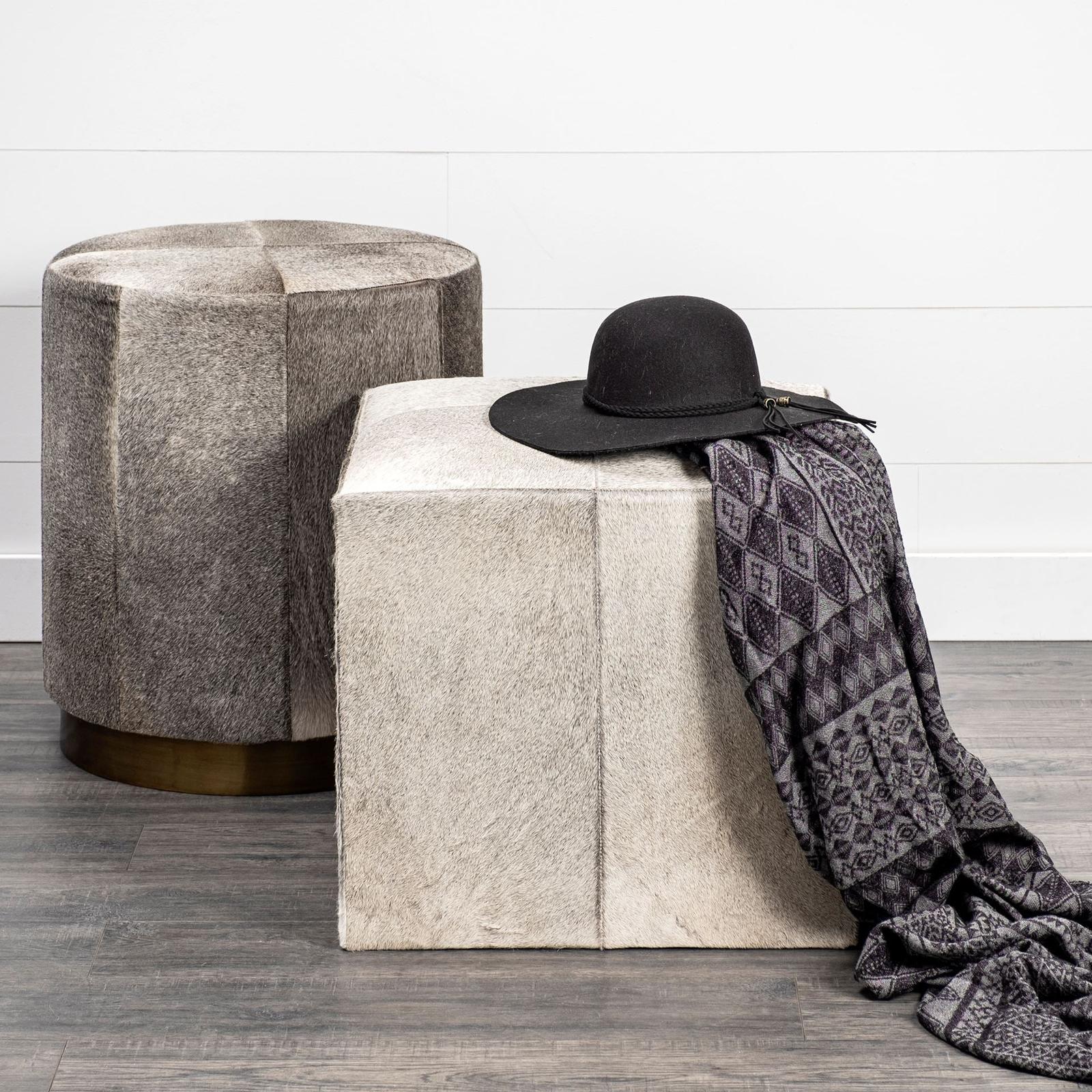 Mercana Zahavi Grey-toned Hair-on-hide Ottoman