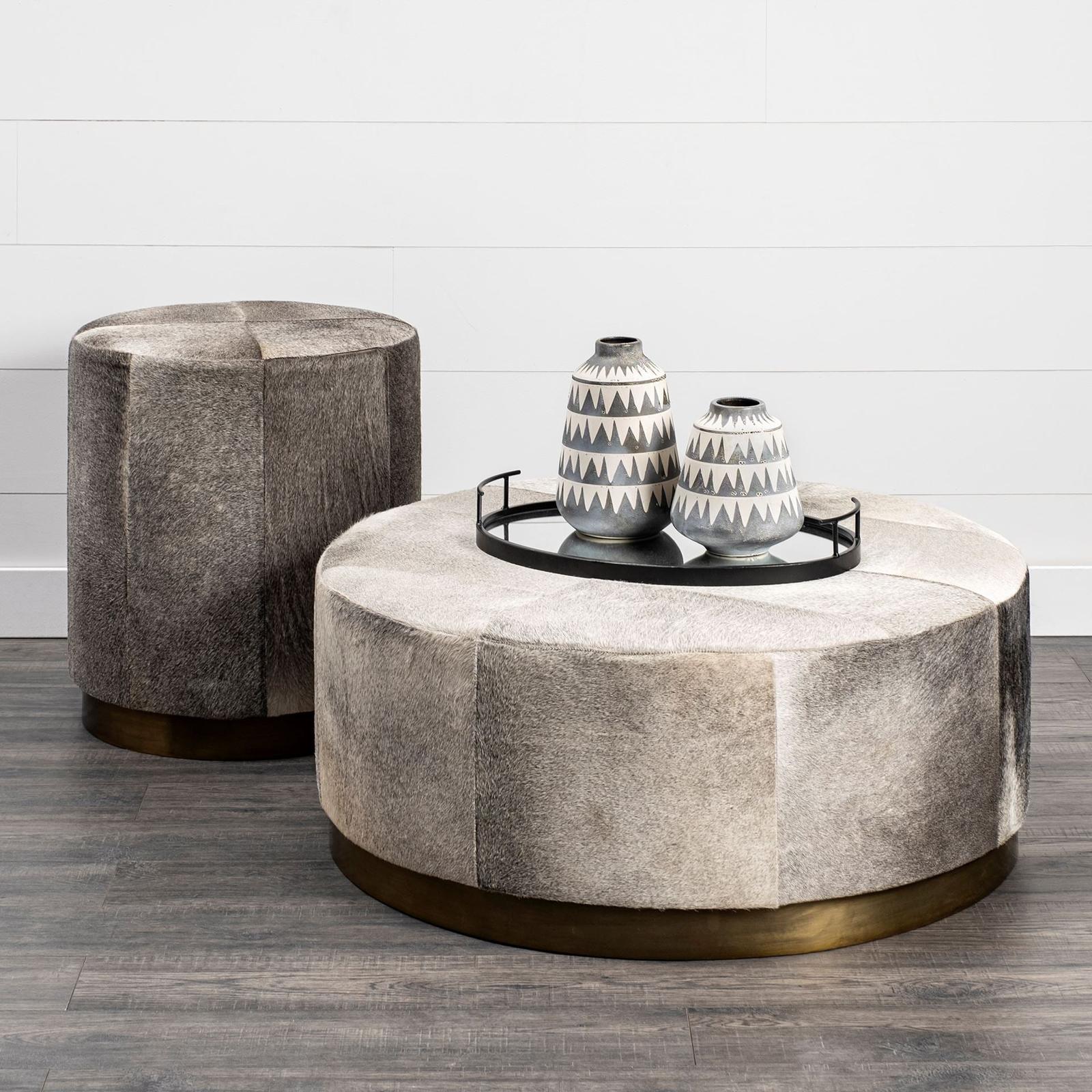 Mercana Zahavi Grey-toned Hair-on-hide Ottoman