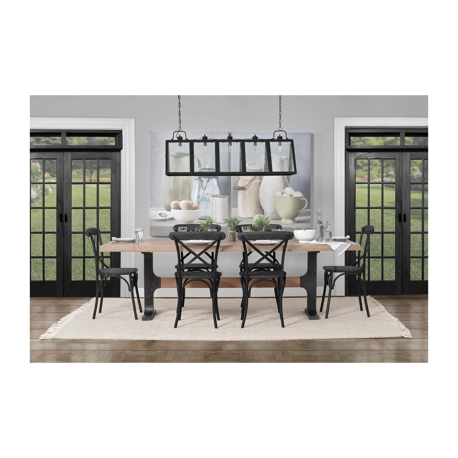 Mercana Araxi Rectangular Solid Wood Top Black Metal Base Dining Table