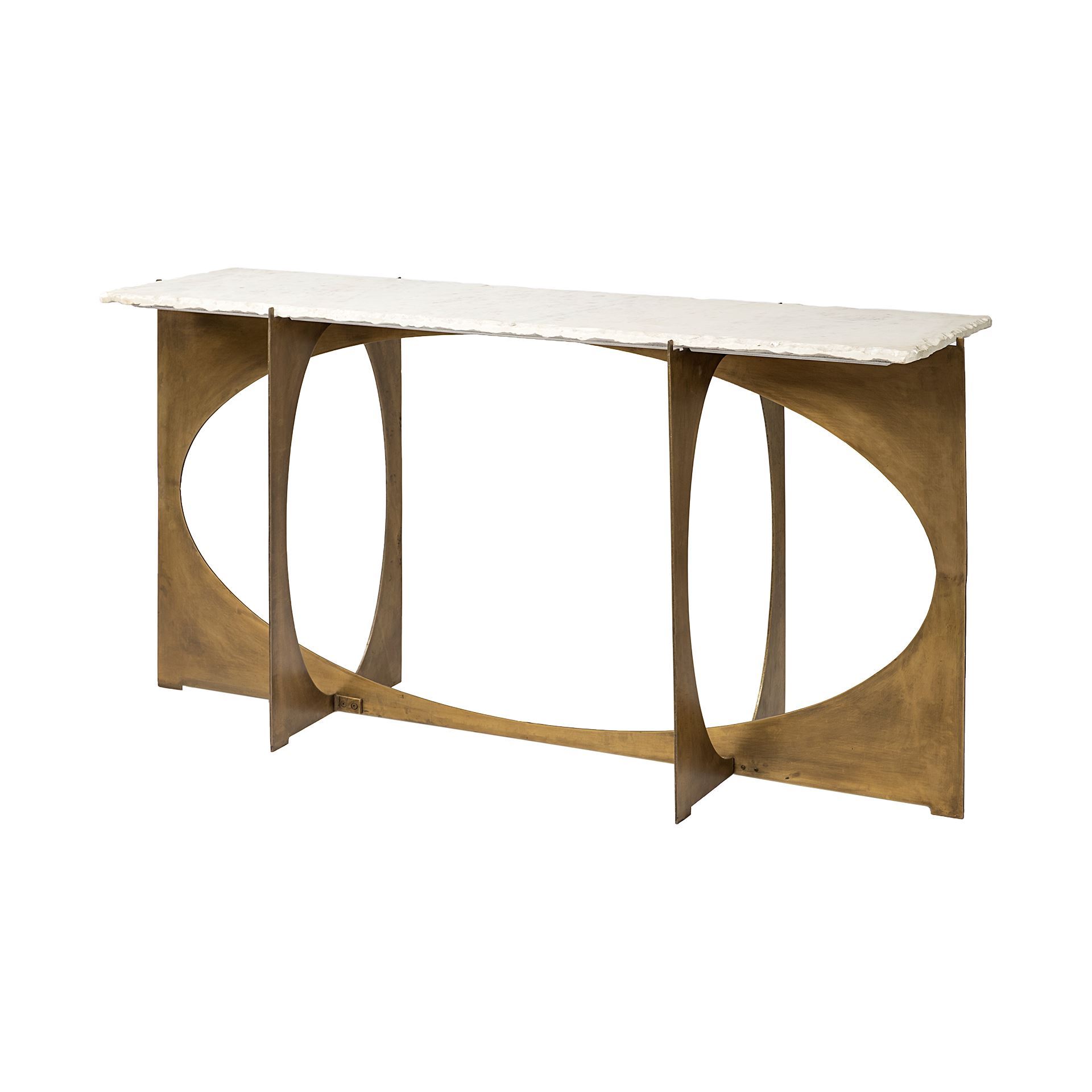 Mercana Reinhold IV White Marble Top Gold Metal Base Console Table