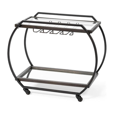 Mercana Chriselle Black Metal And Glass Two Tier Bar Cart Clearance