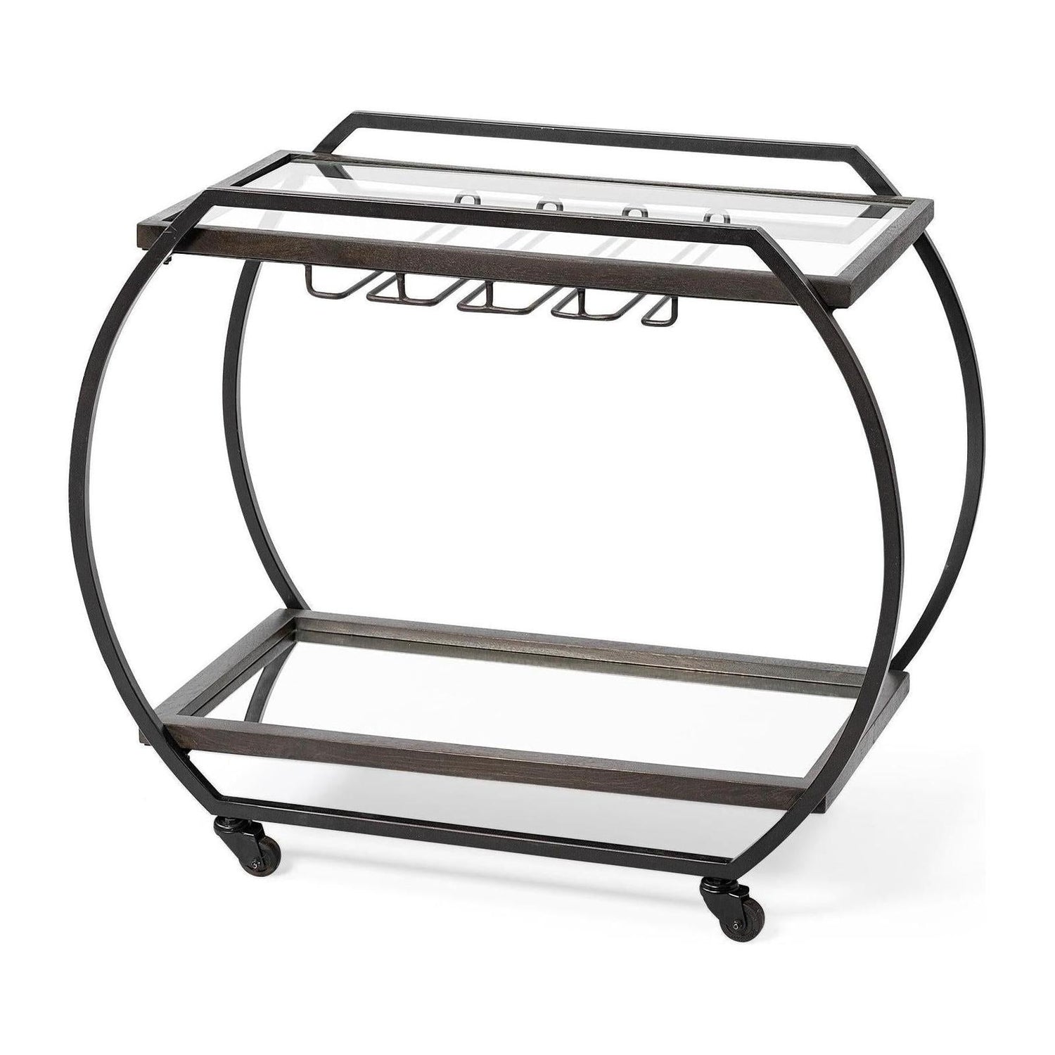 Mercana Chriselle Black Metal And Glass Two Tier Bar Cart Clearance