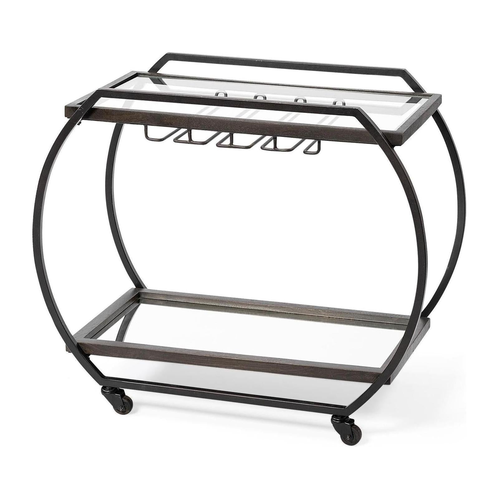 Mercana Chriselle Black Metal And Glass Two Tier Bar Cart Clearance