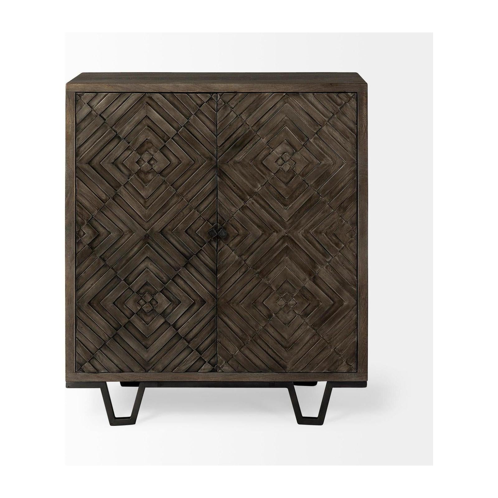 Mercana Argyle Dark Brown And Metal 2 Door Accent Cabinet Clearance