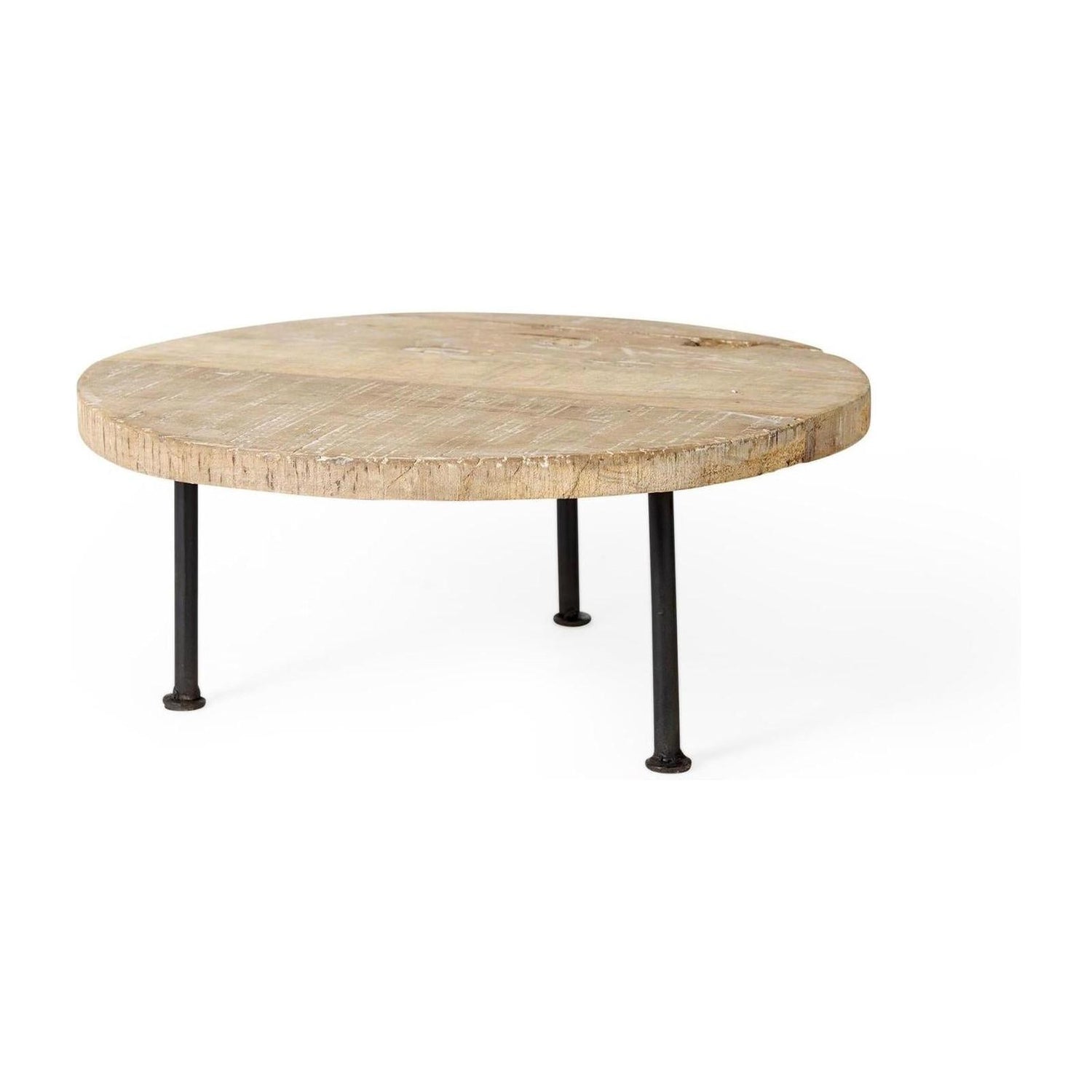 Mercana Cedric Round Light Brown Wood w/ Black Metal Legs Decorative Display Stand
