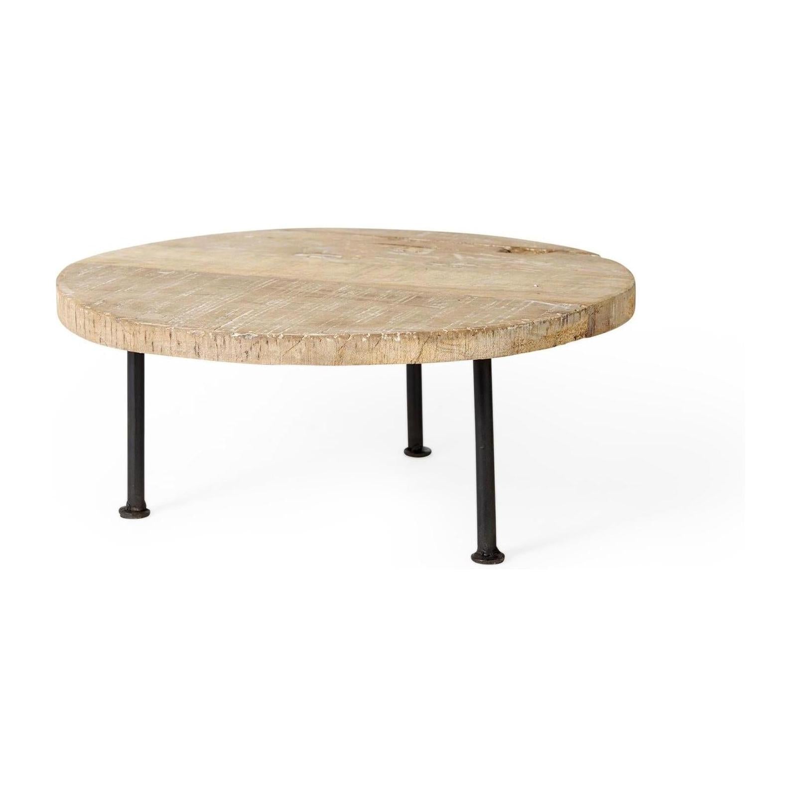 Mercana Cedric Round Light Brown Wood w/ Black Metal Legs Decorative Display Stand