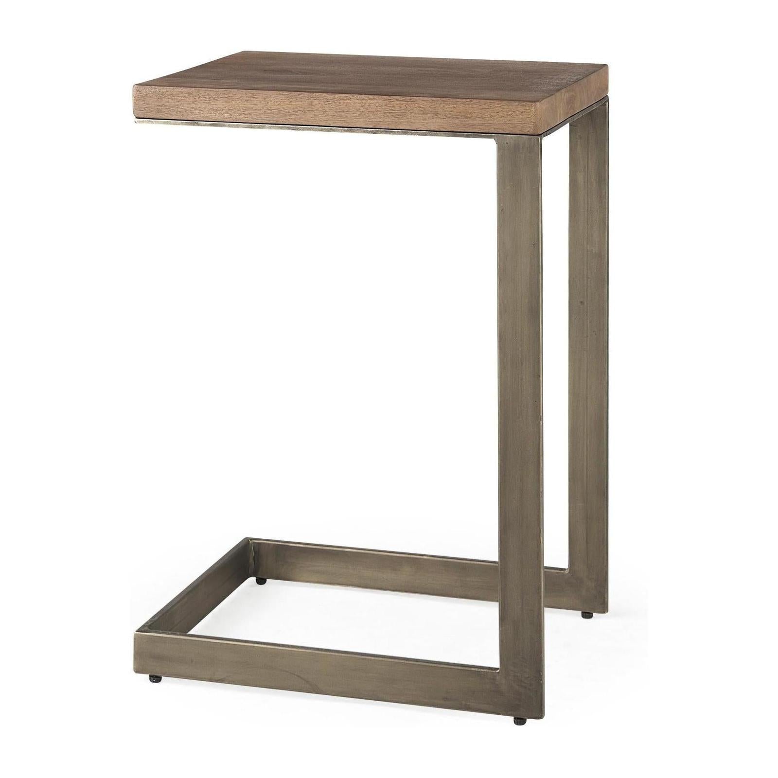 Mercana Faye Medium Brown Wood W/ Antique Nickel Finished Metal Base C Side Table