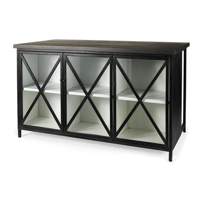 Mercana Dimitra Dark Iron W/Glass Doors Kitchen Island Clearance
