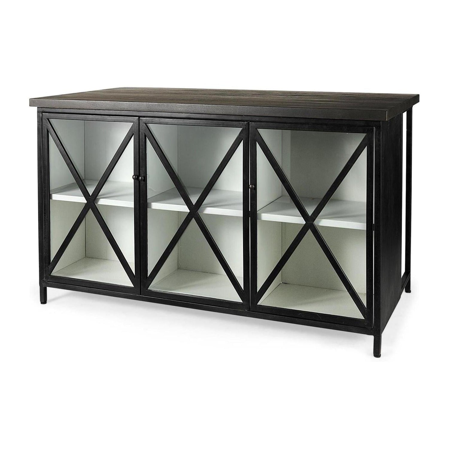 Mercana Dimitra Dark Iron W/Glass Doors Kitchen Island Clearance