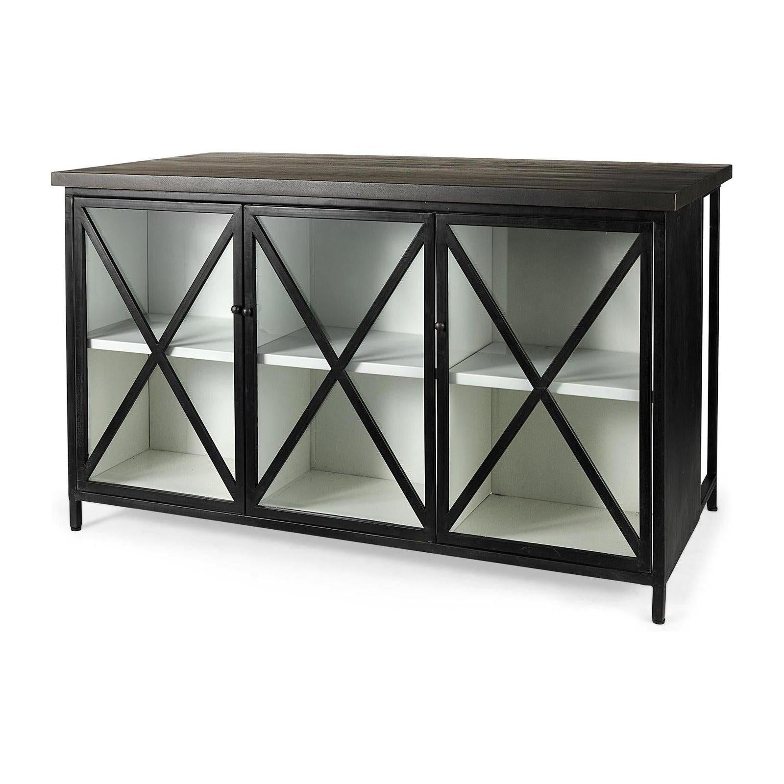Mercana Dimitra Dark Iron W/Glass Doors Kitchen Island Clearance