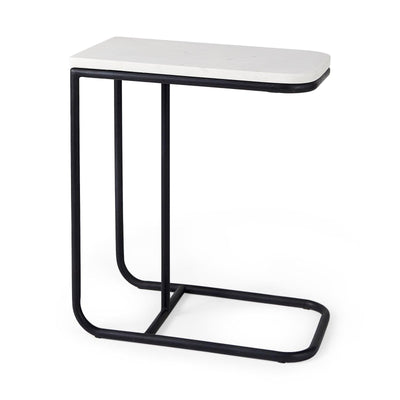 Mercana Kyra White Marble Top W/Black Iron Frame C-Shaped End and Side Table