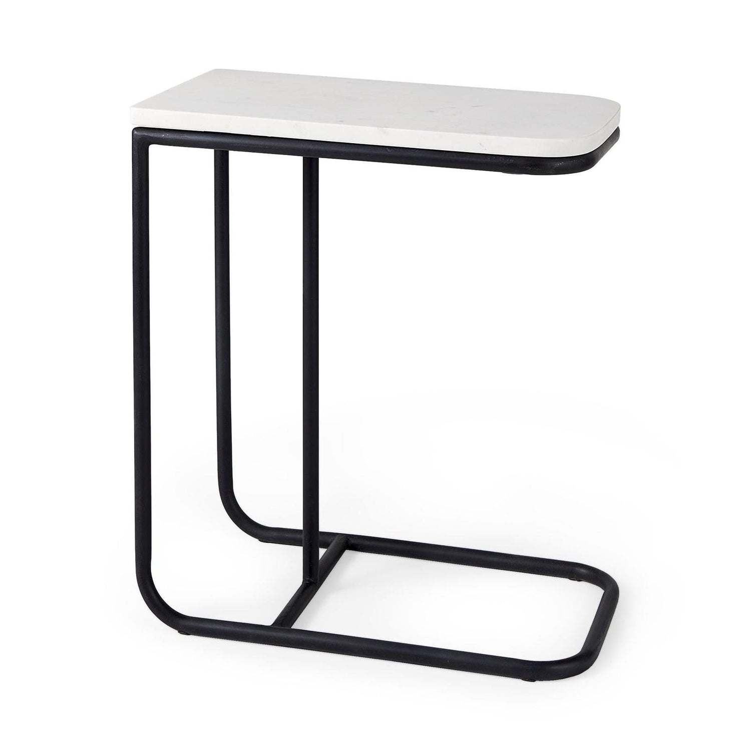 Mercana Kyra White Marble Top W/Black Iron Frame C-Shaped End and Side Table