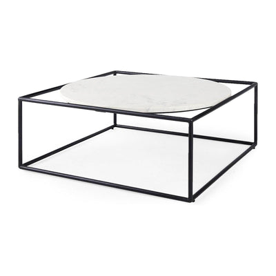 Mercana Austen Round White Marble Top W/ Black Metal Frame Coffee Table Clearance