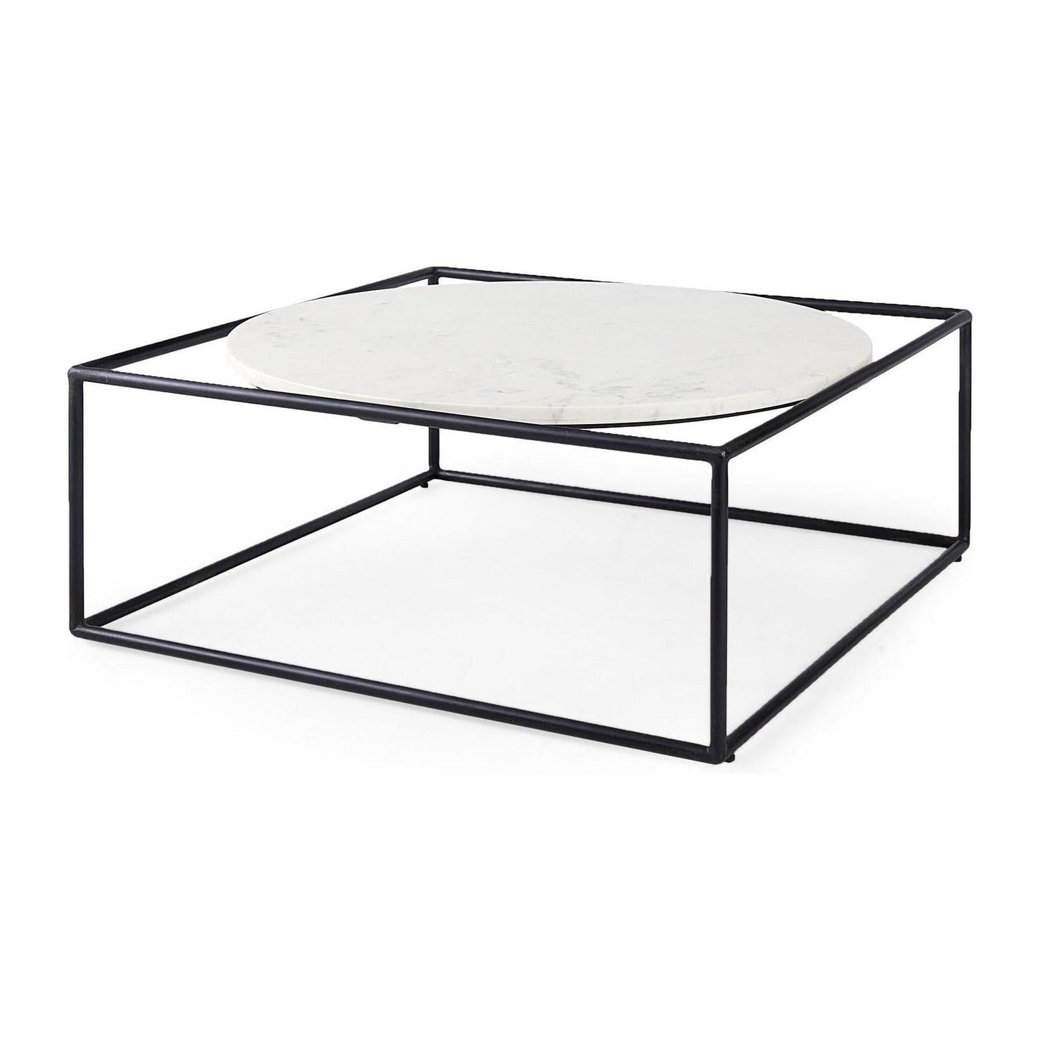 Mercana Austen Round White Marble Top W/ Black Metal Frame Coffee Table Clearance