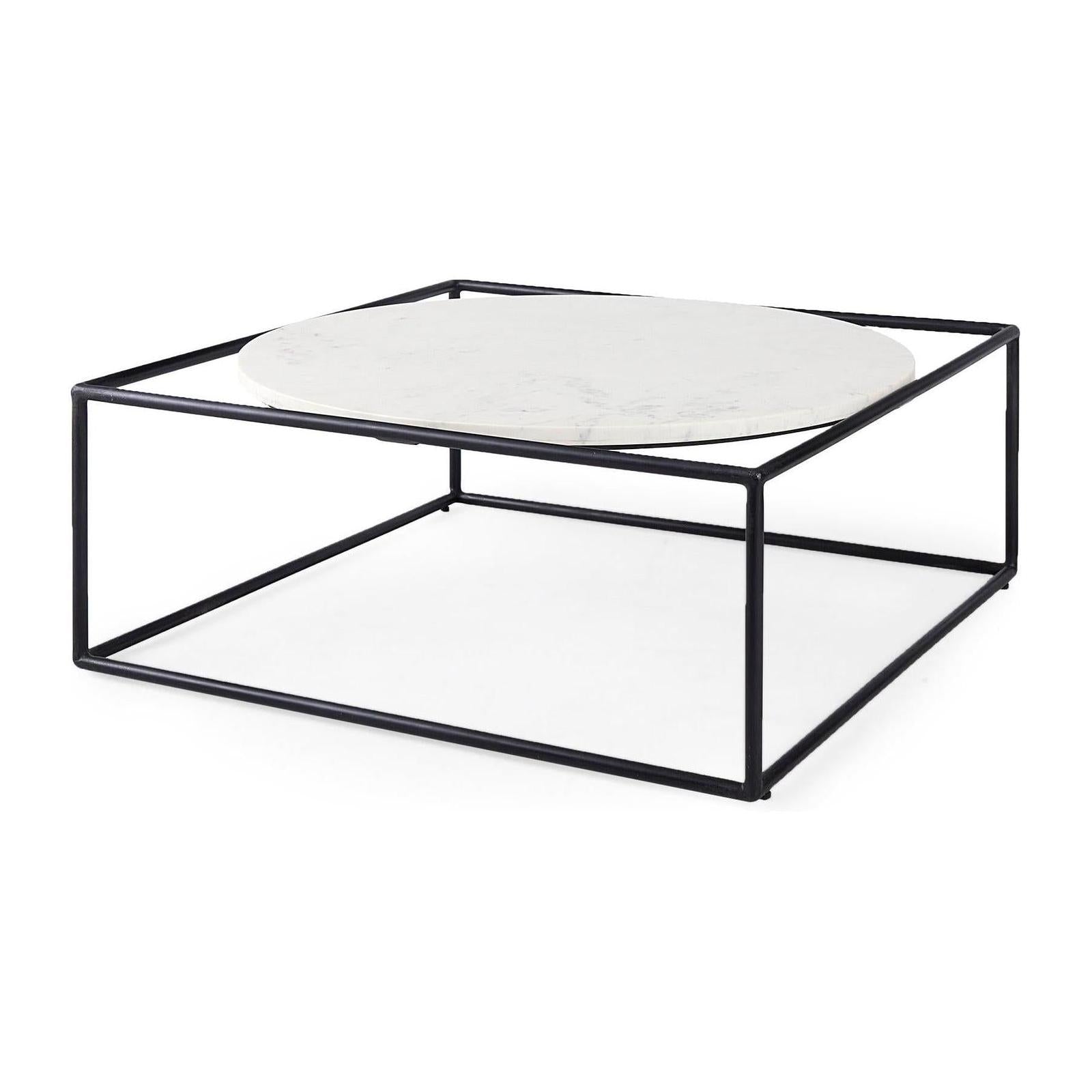 Mercana Austen Round White Marble Top W/ Black Metal Frame Coffee Table Clearance